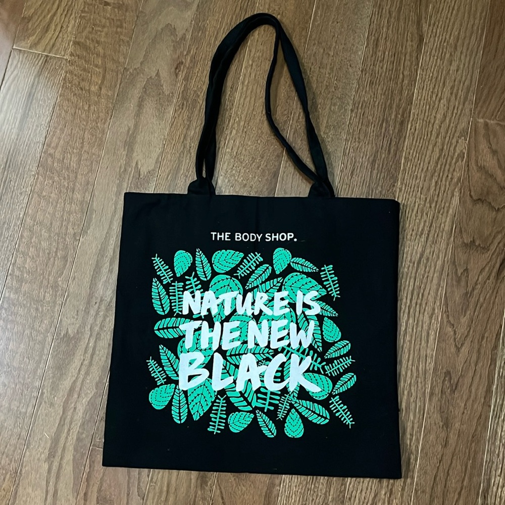 The Body Shop Canvas Tote Bag Nature Is The New Black Graphic Print